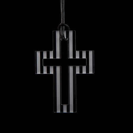 Large Clear Striped Cross Necklace