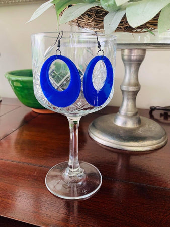 Large Cobalt Blue Retro Circle Earrings