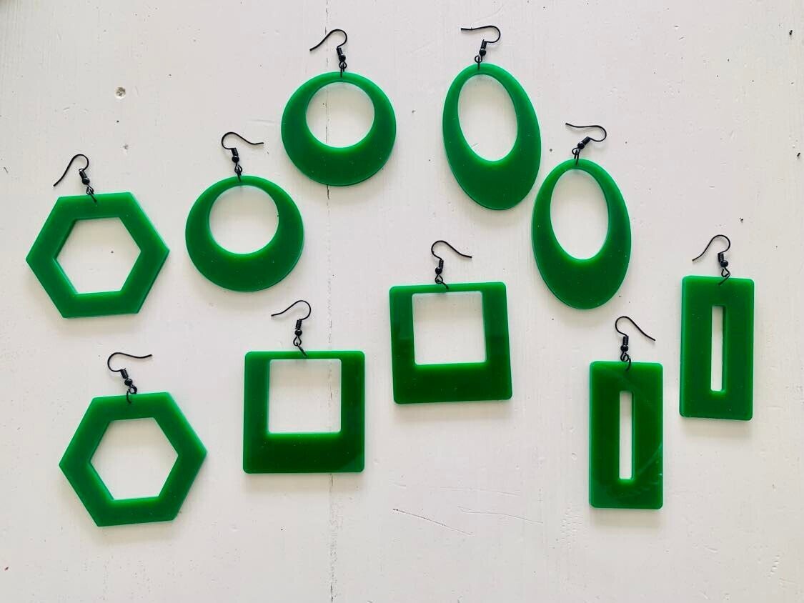 Green Open Hexagon Earrings