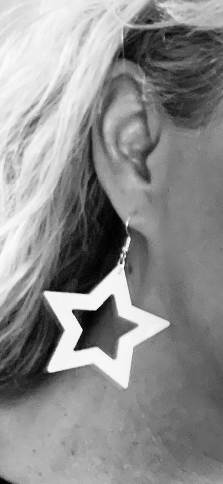 Large White Open Star Earrings